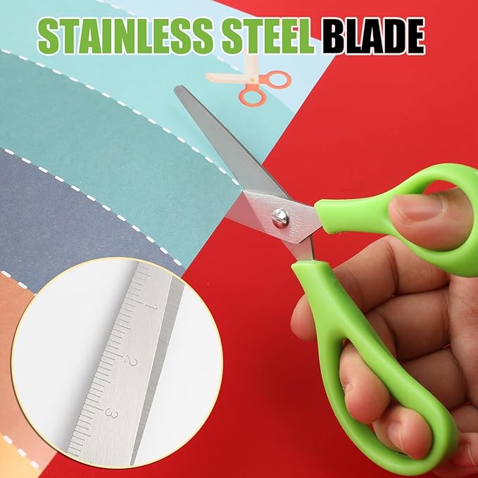 BURVAGY 12Pack 5.5" Safety Small School Kids Student Round Blunt Tip Craft Scissors Bulk, Stainless Steel Blades Comfort Grip Scissors for Kid Children Kindergarten Cutting Paper