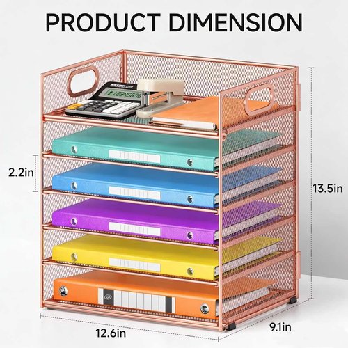 Regine Switzerland 6-Tier Letter Tray - Stylish Rose Gold Mesh Desk Organizer for Office & Home