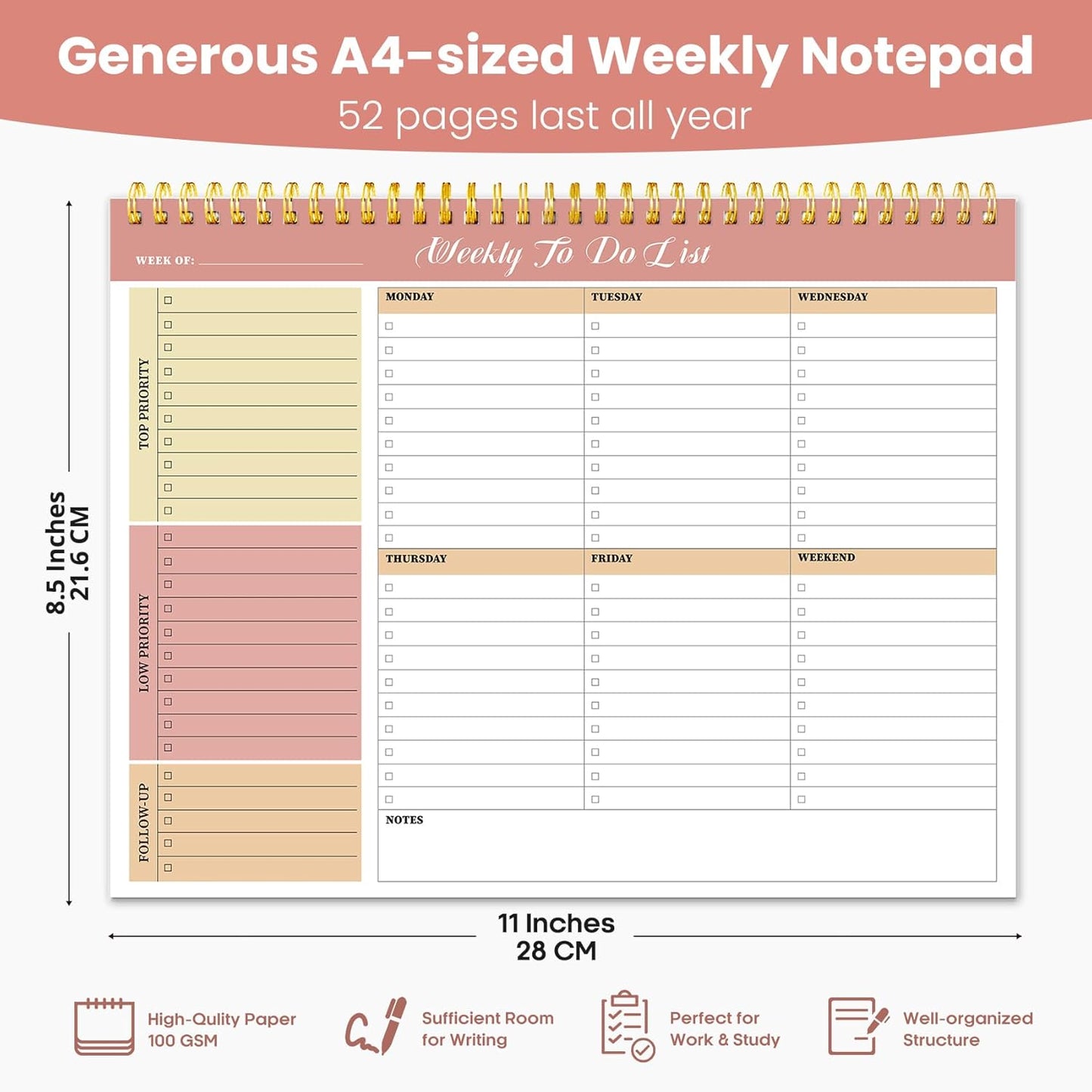 Sunshine Petal Weekly To-Do List Notepad - 52 Undated Sheets | 8.5" x 11" Office Planner