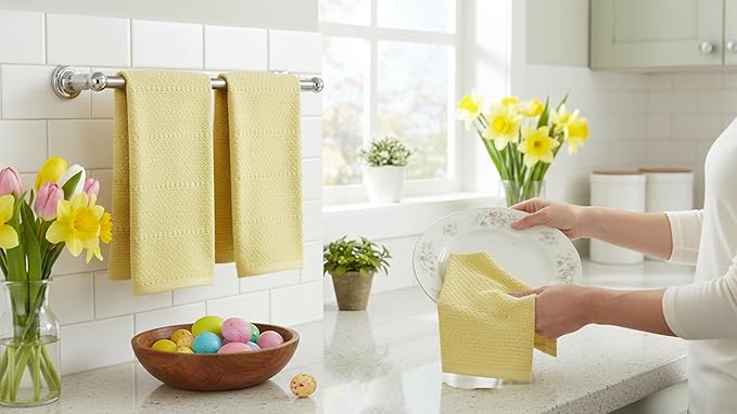 Serafina Home Light Butter Yellow Kitchen Hand Dish Towels: Oversized 28" x 18",100% Cotton Cloth Soft Cleaning Drying Absorbent Textured Design, Set of 3 Multipurpose for Everyday Use (Pale Yellow)