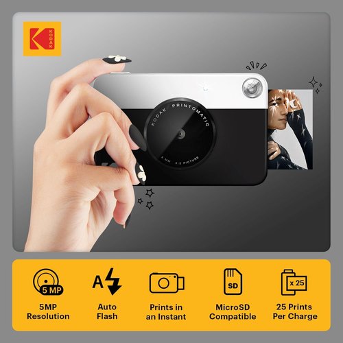 KODAK Printomatic Instant Print Digital Camera - Full-Color 5MP Photos | Portable & Fun Gift, Black