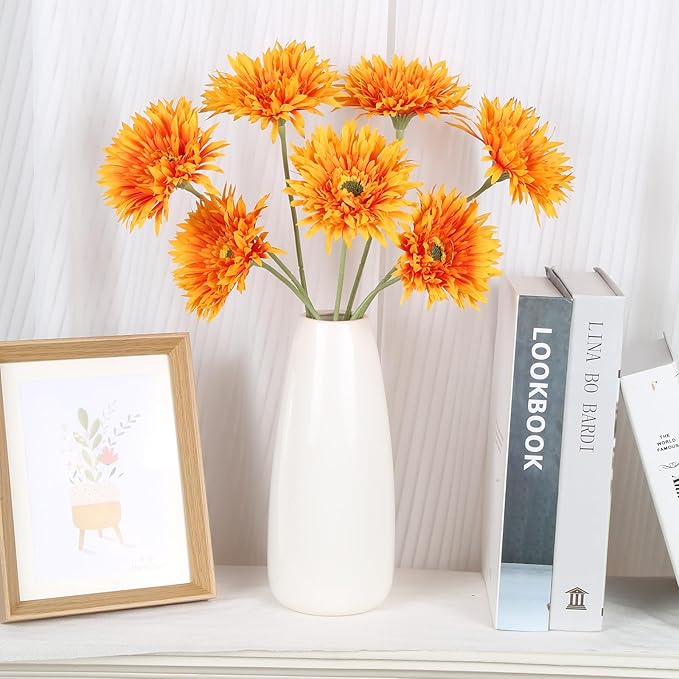 12pcs Artificial Gerbera Daisies 17.7’’ Orange Fake Daisy Flowers Faux Silk Flowers with Stems for Wedding Home Kitchen Party Garden Indoor Decoration(Orange)