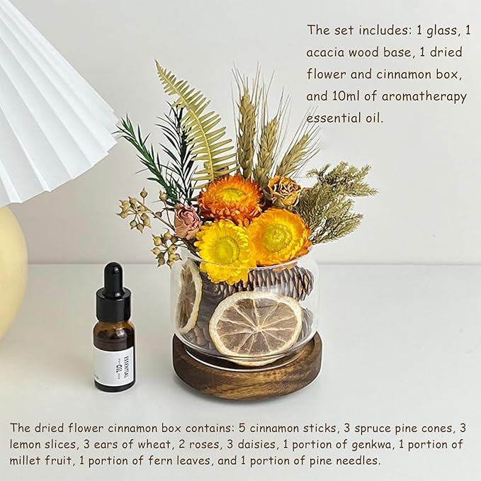 DIY Dried Flower Aromatherapy Kit with Natural Plant Essential Oils, Naturally Dried Flowers and Herbs Ornaments for DIY Flower Craft, Vintage Holiday Decor, Christmas (#E)