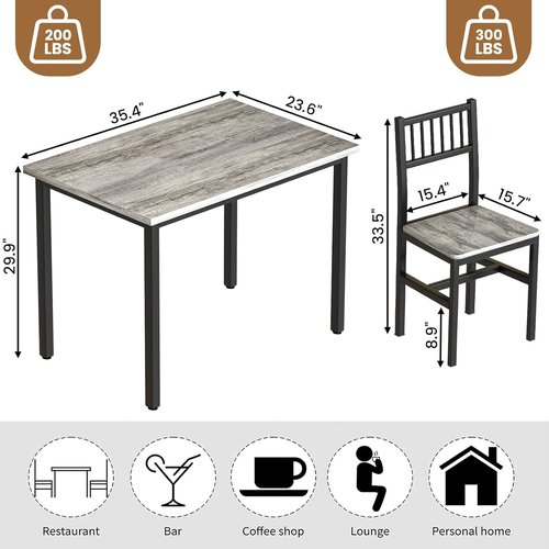 Skiennix 3-Piece Dining Table Set - Space-Saving Wooden Kitchen Table with Chairs for Small Spaces | Grey