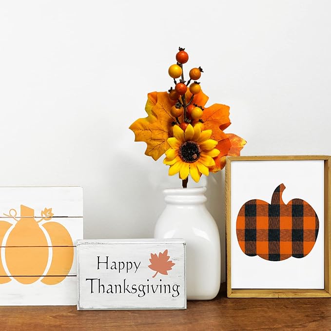 6 Pack Fall Stems Artificial Berry Picks Fall Picks with Sunflowers Maple Leaves Branches Decorations for Harvest Autumn Thanksgiving Day Flower Arrangements Wreaths Indoor Outdoor Home Decor