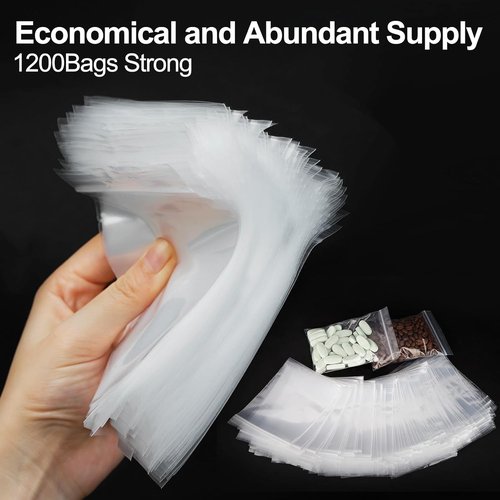 AGBOLO Small Zip Bags - 1200 Pcs Resealable 3x4'' Durable Plastic Baggies for Jewelry & Business | Clear