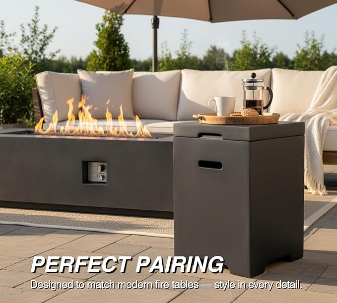 HillAethel 21-Inch Outdoor Propane Tank Cover, Small Side Table,Square Weatherproof Gas Tank Cover for Outdoor Fire Pit Table and Grill, Store 20lb Propane Gas Tank,Removable Lid,Dark Grey