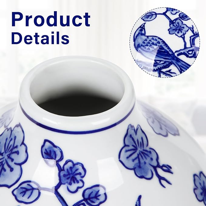 Blue and White Vase Porcelain Vases Small Chinoiserie Vase Classic Ceramic Chinese Floral Vase for Bedroom Living Room Console Table Accent Shelf Tabletop Decor