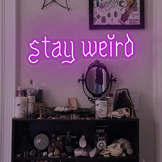Stay Weird Neon Sign, Gothic Decor, Skeleton Hand Neon Sign, Vintage Font,Dark Art Decor for Bedroom, Living Room, Man Cave, Bar, Game, and Club, Living Room Birthday Party-Purple