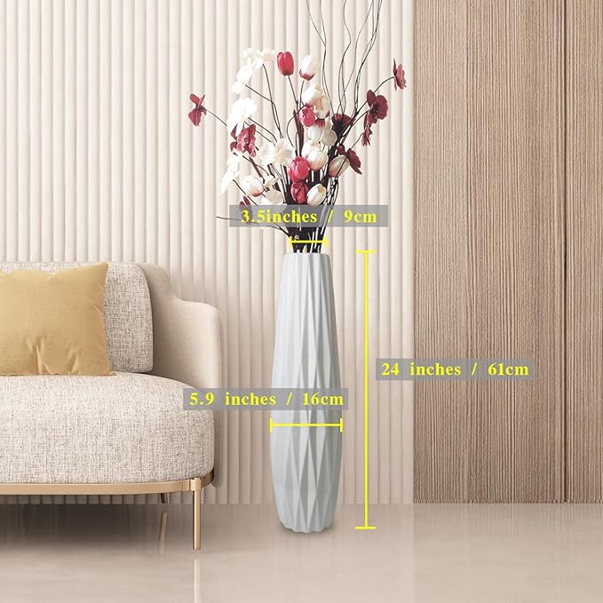 Ceramic White Floor Vase 24 Inches Tall Flower Holder Decorative Large Vases for Table Centerpieces Shelf Home Decor Living Room Branches Sky-Dried Flower Arrangement Simple Decorative