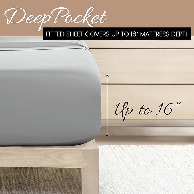 Linen Market Brushed Microfiber Queen Sheet Set 4 Piece – Oeko-TEX Certified Ultra Soft & Wrinkle-Free - 16" Deep Pocket Sheets - Easy Care Queen Size - Light Gray