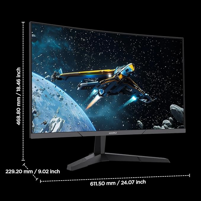 KOORUI 27 Inch Curved Gaming Monitor, Full HD 1080p 1500R 180Hz Computer Monitor, 99% sRGB, Adaptive Sync, Display Port 1.2x1 & HDMI 2.0x2, Eye Care, VESA Compatible, Black 27E6CA