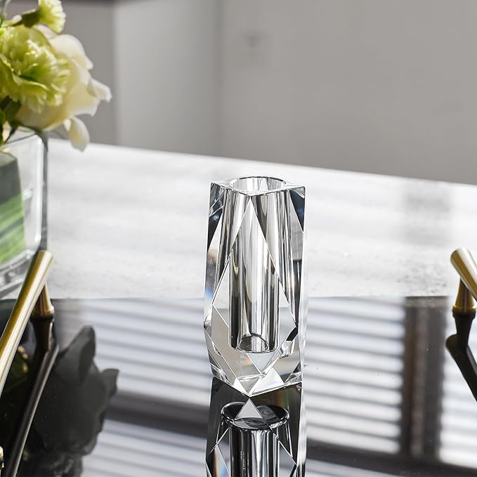 Kitcom Flower/Bud Crystal Vase Decorative Vases for Home, Wedding, Christmas, Outline Dimensions W2''xH4.3'', Clear with Gift Box
