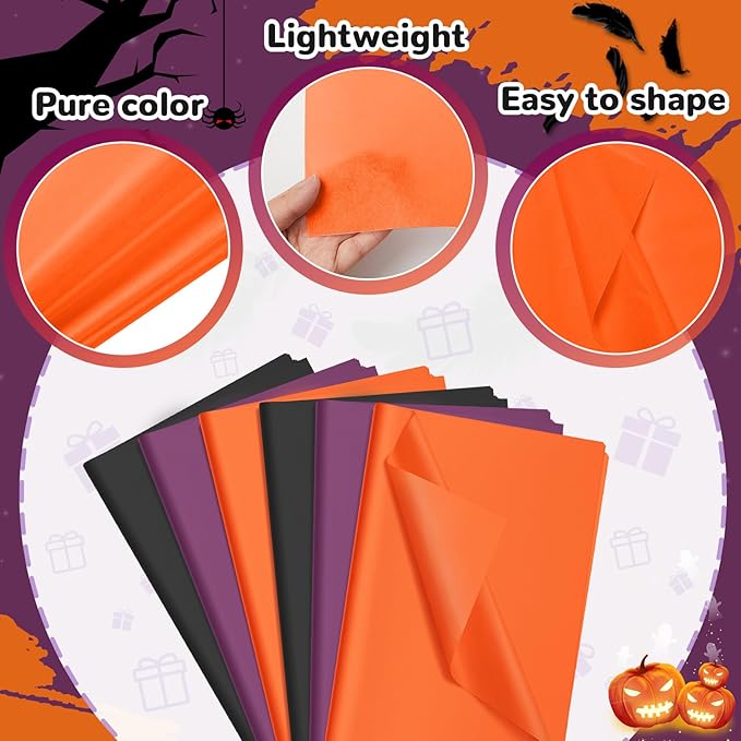 Qilery 500 Sheets Halloween Color Orange Black Tissue Paper Bulk for Gift Bags 15 x 20 Inch Acid Free Packaging Wrapping Decoupage Paper Sheets for Halloween Decor DIY Crafts, Costume Parties, Flower