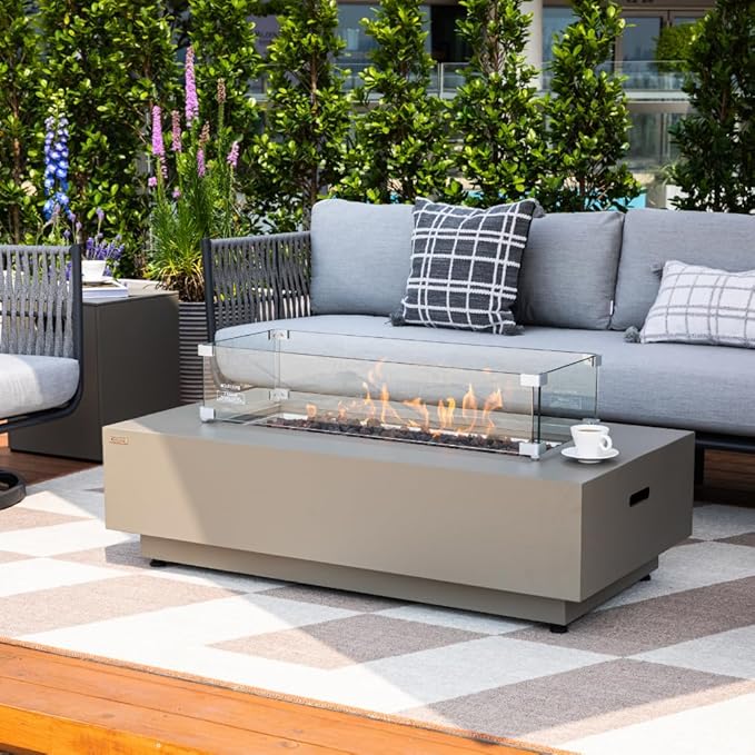 Westwood 50” Propane Fire Pit Smokeless Firepit Converts to Outdoor Gas Fire Pit for Outside Patio Firepit Table Includes Windscreen Rain & Tank Cover Lava Rocks Lid CSA Certified