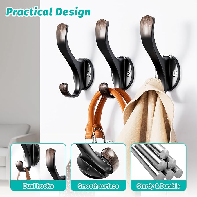 Coat Hooks Heavy Duty - Easy to Install Metal Towel Hooks Screw-in Wall Hooks for Hanging Hat, Towel, Key, Robe, Scarf, Bag, Cap (8 PCS Retro)