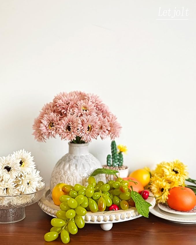 Letjolt Artificial Gerbera Daisy Flowers African Daisy Dirty Pink Silk Flowers Home Decorations Faux DIY Bouquet for Wedding Engagement Centerpieces Arrangements