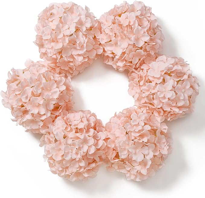 DuHouse Silk Hydrangea Artificial Flower Heads with Stems Fake Hydrangeas Flowers for DIY Wedding Centerpiece Home Decor,Pack of 6 (Blush)
