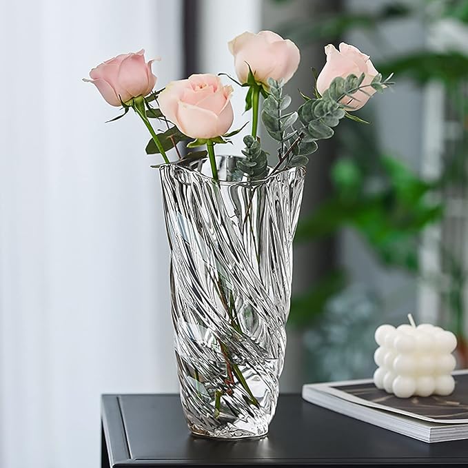 9.4" High Colorful Glass Vase,Elegant Spiral Decorative Centerpiece for Home, Office,Wedding, Stylish Glass Flower Vase