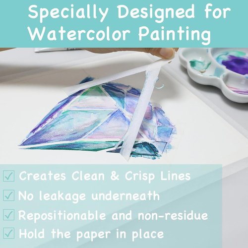 Artist Tape 2 Pack by [Brand Name] - Acid-Free White Masking Tape for Watercolor & Drafting | 0.5" & 1" x 148 FT