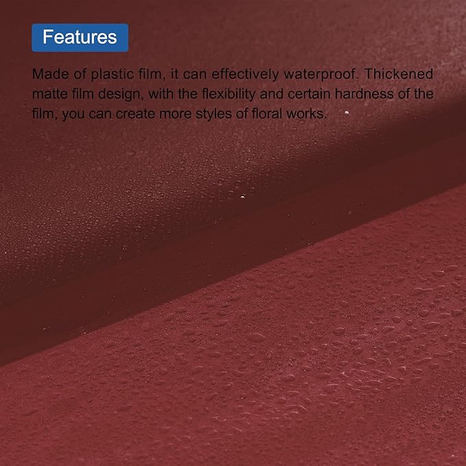 MECCANIXITY Flower Wrapping Fog Paper 22.8x22.8 Inch Waterproof Matte Floral Wrapping Paper for DIY Crafts, Gift/Gift Box Packaging Wine Red 20 Pcs