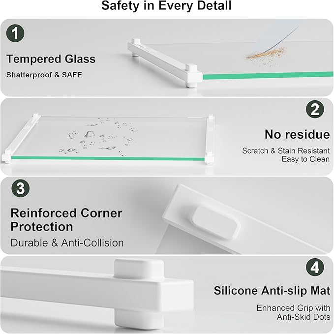 2PCS Glass Cutting Board with Silicone Grip, 80% Stronger Shatter Resistance and Slip Resistance,No Scratches/Microplastic-Free,Dishwasher Safe, Non Toxic Chopping Board for Kitchen (White)