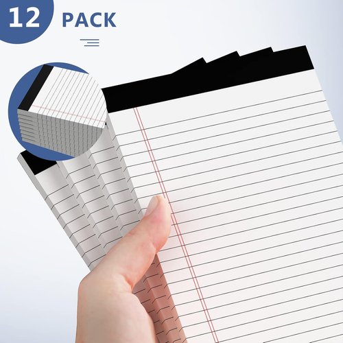 Nichela Legal Notepads - 5" x 8" College Ruled, 30 Sheets, 12 Pack | Heavyweight 80GSM Paper for Home, Office, School