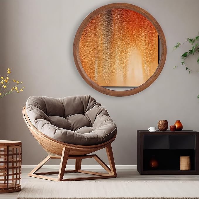 MAGFLERUM 24 Inch Round Wood Circle Mirror - Boho Style Wall Decor for Bedroom, Living Room, Hallway (Brown)