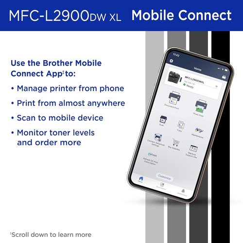 Brother MFC-L2900DW XL Wireless Monochrome All-in-One Laser Printer - Duplex Copy, Scan & Fax | 4,200 Pages Toner Included