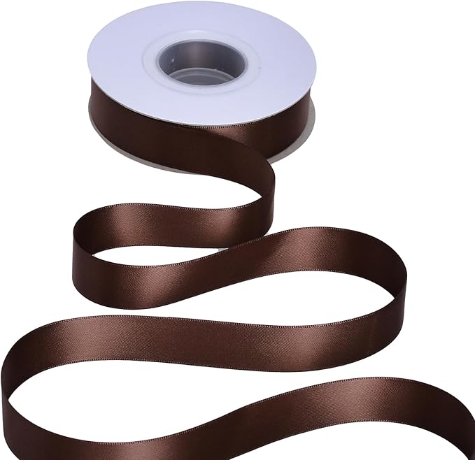 YAMA Brown Satin Ribbon 7/8 Inch 25 Yards Brown Fabric Ribbon for Gift Wrapping Crafts Hair Bows Wedding Party Decoration