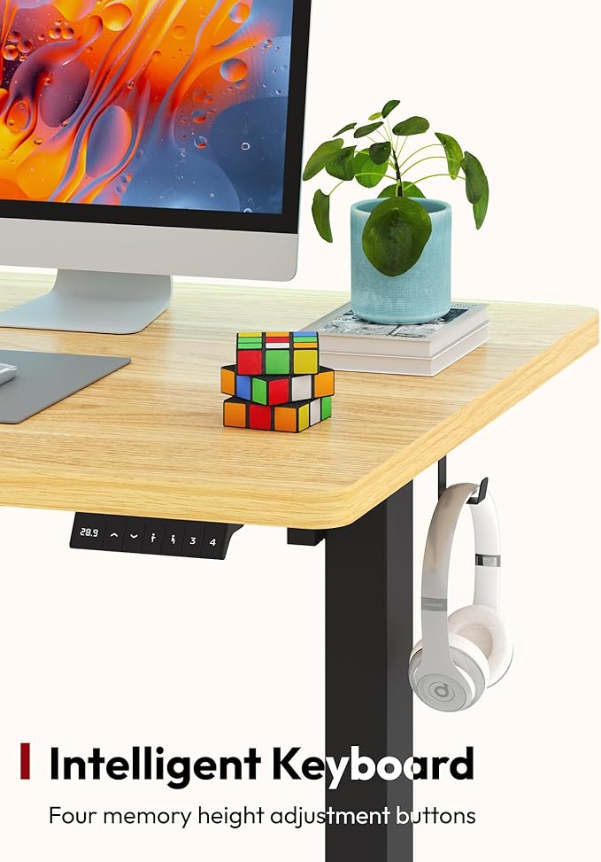 SANODESK Electric Standing Desk 48 x 30 Inches Whole-Piece Desktop Height Adjustable Stand Up Desk w/6-Button Controller Ergonomic Computer Desk for Home Office, Black Frame + Natural Tabletop