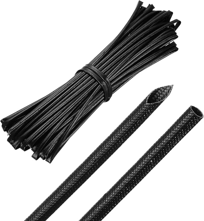 MECCANIXITY 49ft Braided Cable Sleeve, 1/8" ID 200C High Temperature 1500V Fiberglass Wire Insulation Cord Protector Organizer Wires Management for Motor Engine Fuel Line, Black