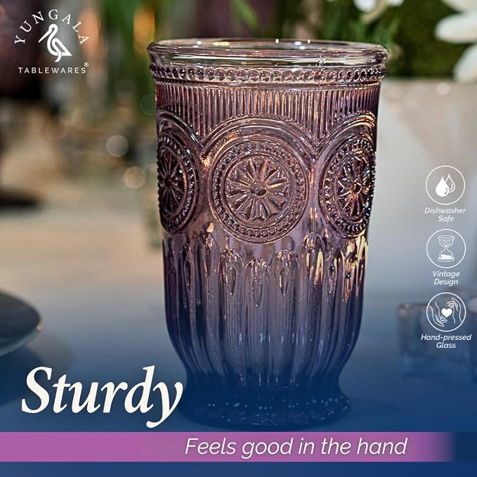 Purple Highball Glasses Set of 6 — 10 oz Tall Drinking Glasses