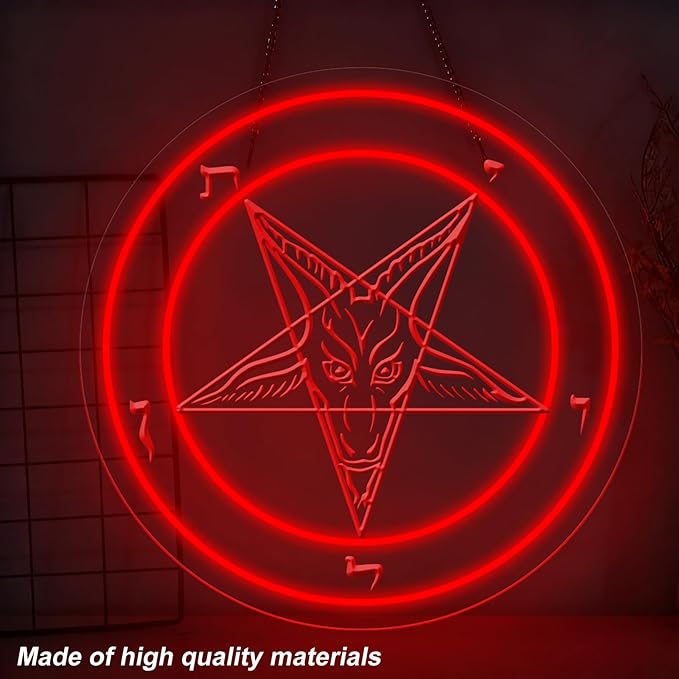 Pentagram Baphomet Satan Neon Sign, Gothic Baphomet Neon Light, Black Goat LED Sign, Gothic Home Decor Sign for Halloween Wall Art, 3D Engraved Neon Sign For Dorm College Party Christmas Gifts