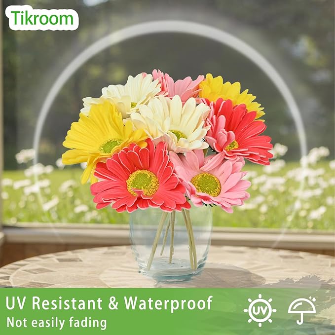 8 Pcs Artificial Gerbera Daisy Flowers Multiclor PU Artificial Fake Daisies Real Touch Bouquet with Stems for Home Arrangements Vase Wedding Birthday Party Office DIY Floral Decorations