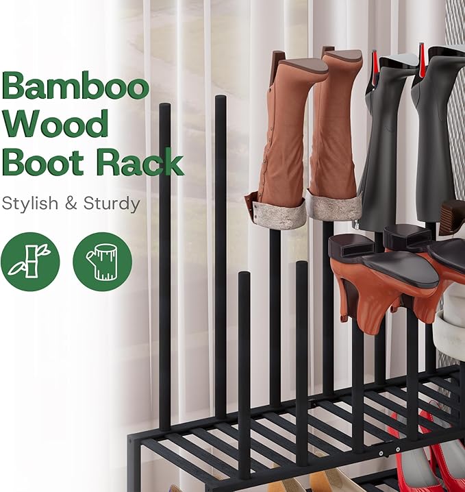 kiplant Tall Boot Rack Organizer - Bamboo Wood Boot Rack Shoe Rack for Entryway & Closet, Holds 6 Pair Tall Boots