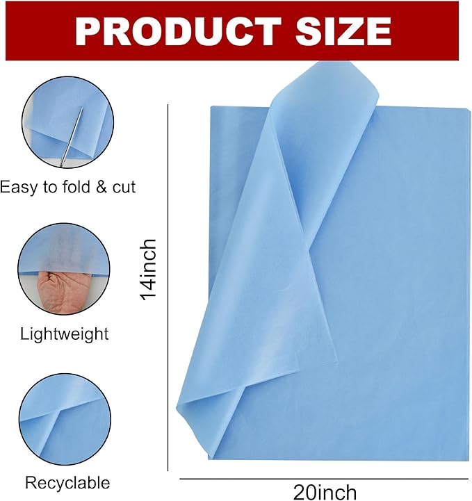 BEISHIDA 100 Sheets Grey Blue Tissue Paper Bulk, Wrapping Tissue Paper for Gift Bags, 14 x 20 Inch Gift Wrap for Birthday Wedding Graduation DIY Crafts Holiday Flowers