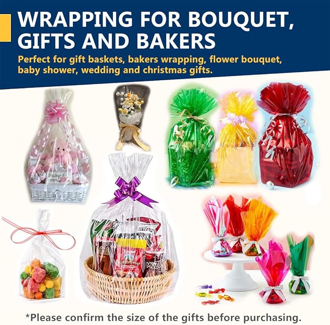 PerkHomy Colored Cellophane Wrap Roll 16" x 100' 3 Mil Thick Cellophane For Gift Basket Treats Goodie Wrapping Craft Flower Bouquet Plastic (Black, 100ft (16in Width))