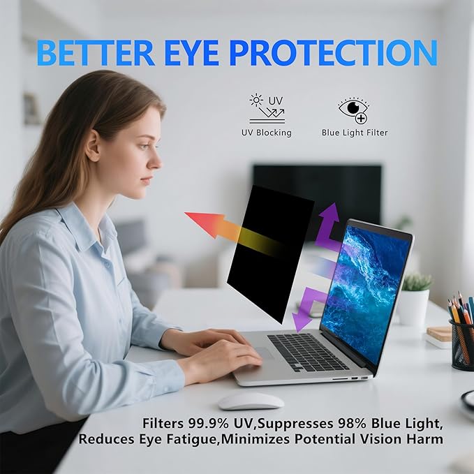 4-Way Laptop Privacy Screen Shield 13.3 Inch, Removable 16:9 Aspect 360° Privacy Filter Screen Protector for 13.3 Inch Laptop Computer, Anti Glare Blue Light Slide Mount Tabs Cover for Generic Laptop