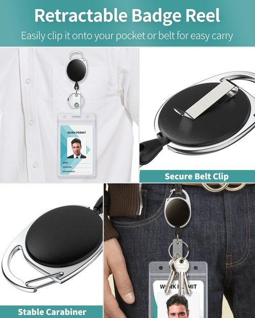 Pawfly Vertical Badge Holder - Clear Plastic Case with Retractable Reel & Carabiner Clip | 5 Pack