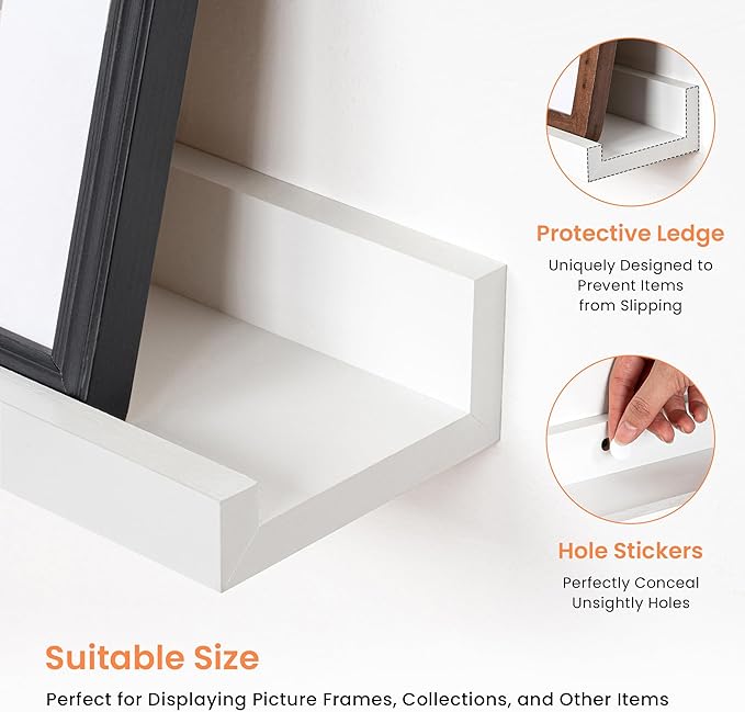 RICHFOCUS Picture Ledge Shelf, 30 inch Floating Shelves Set of 2, Wood Wall Shelves with Lip, Wall Decor Storage for Bedroom Living Room Bathroom Kitchen Nursery Photo Picture, White