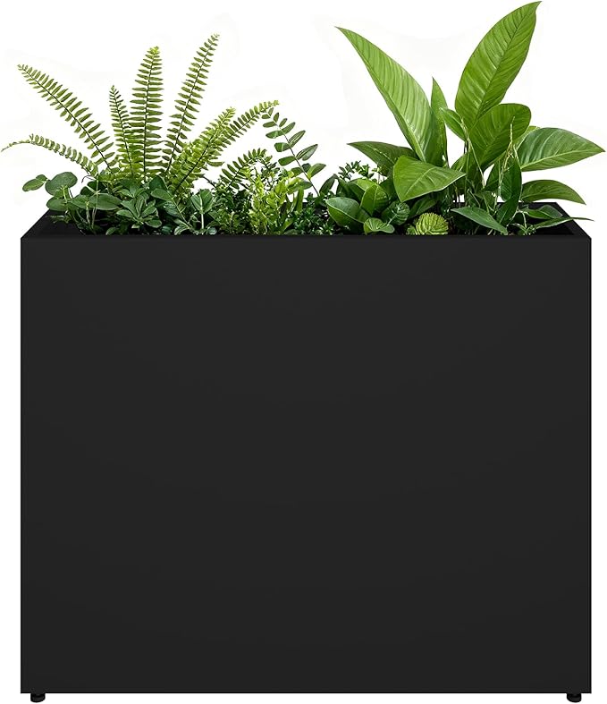Large Metal Planter Box for Outdoor 38"Lx13"Wx30"H, Tall Rectangular Planters for Outdoor Patio/Porch/Cafe, All-Weather Durable Galvanized Steel, Modern Design for Plants, Flower,Garden, Black