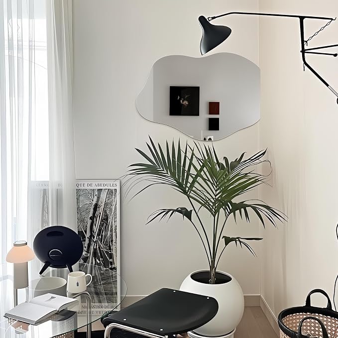 Niccy Irregular Mirror, 20"x28" Asymmetrical Bathroom Mirror, Decorative Modern Mirrors for Bathroom, Bedroom, Living Room, Entryway, Frameless Vanity Mirror, Unique Wall Mounted