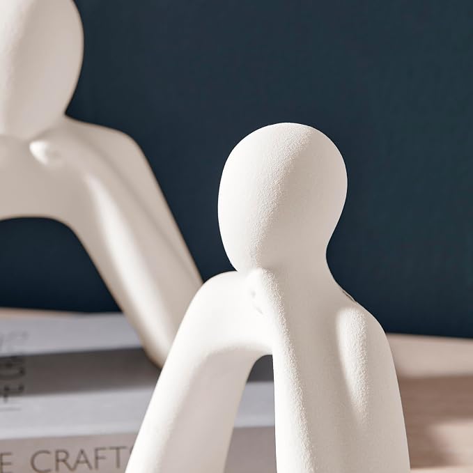 Danya B. Hans Tanka Cream Abstract Two Piece Thinking Couple Decorative Accent Matte Ceramic Sculpture Figure Set