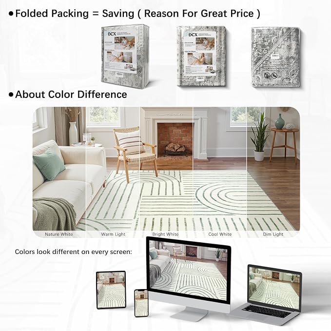 DCX Abstract Machine Washable 8x10 Rug, Sage Green Modern Accent Rug for Living Room, Soft Low Pile Non Slip Carpet, Kid & Pet Friendly Stain Resistant Rug for Bedroom Dining Room Office