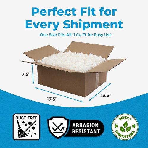 MagicWater Packing Peanuts - Eco-Friendly Bio Tube Recycled Void Filler | 1 Cu Ft, Dust-Free & Abrasion Resistant