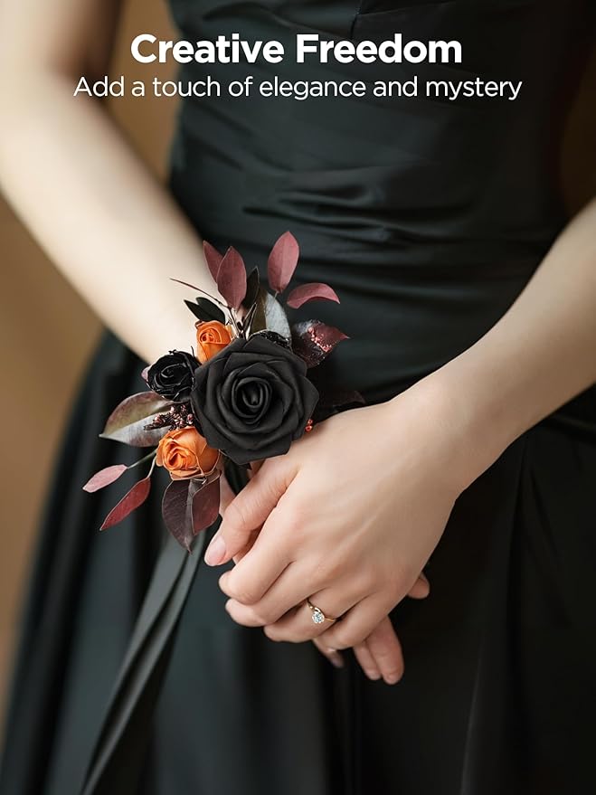 InnoGear Artificial Flowers, 50 Pcs Black Foam Fake Roses Bulk with Stems for Decoration DIY Wedding Bouquets Centerpieces Bridal Shower Party Valentines Christmas Tree