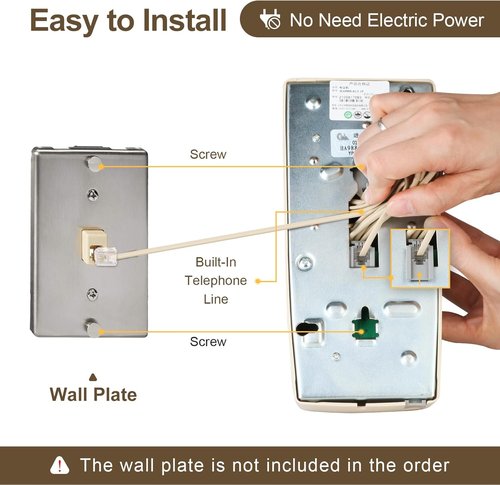 Sangyn Retro Wall Phone - Mechanical Ringer Corded Telephone for Home & Kitchen | Beige, Waterproof Design