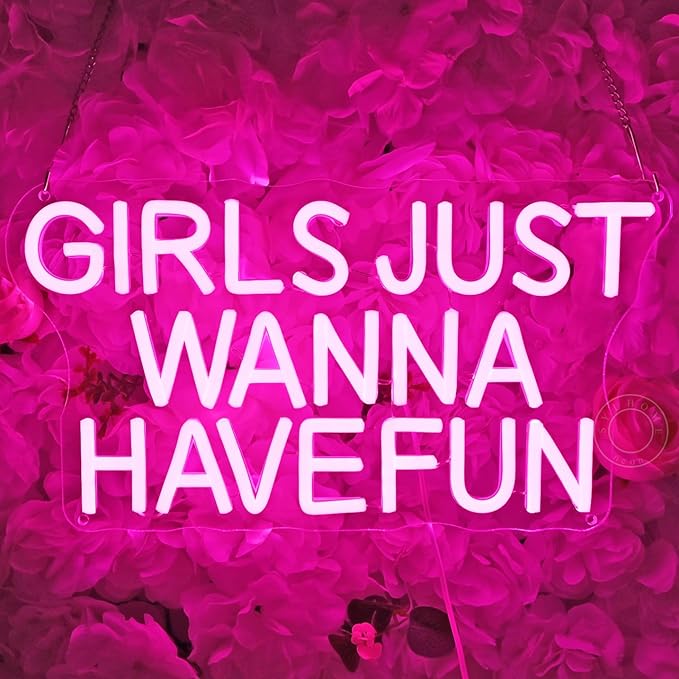 SYLHOME Pink Led Neon Light Sign Girls Just Wanna Have Fun Bedroom Girls Room Wall Decor Sign Birthday Wedding Christmas Party Backdrop Sign USB 15"X7.9"
