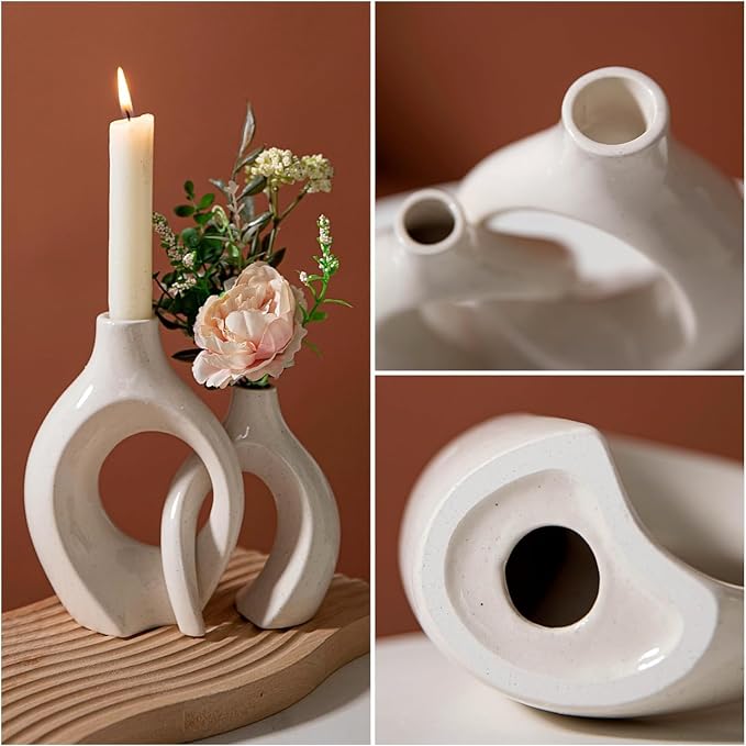 Ceramic Candle Holder Set of 2 Modern Taper Candlestick Holder for Dining Table, Living Room Coffee Table Centerpiece Wedding Home Decor